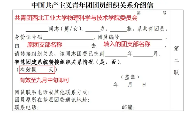 团员组织关系介绍信模版