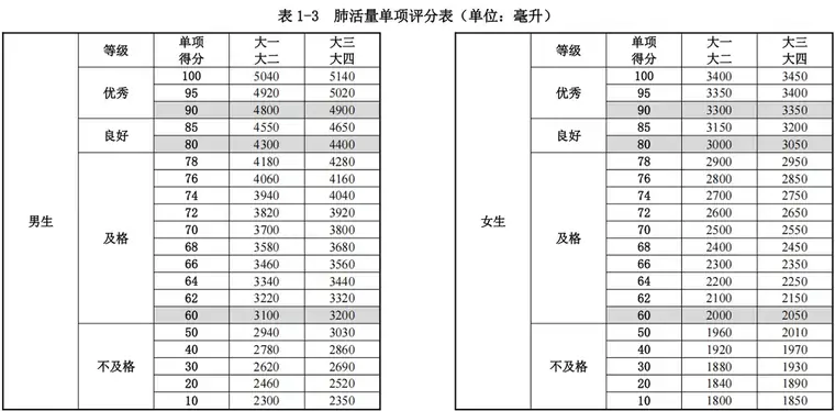 各项目评分标准