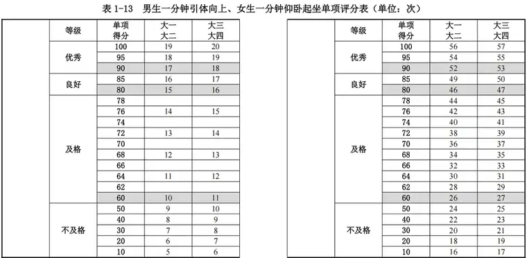 各项目评分标准